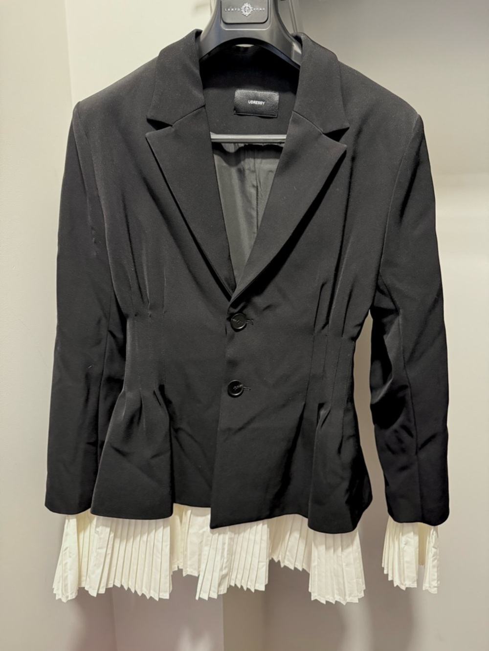 Black Tailored Jacket with Pleated Hem